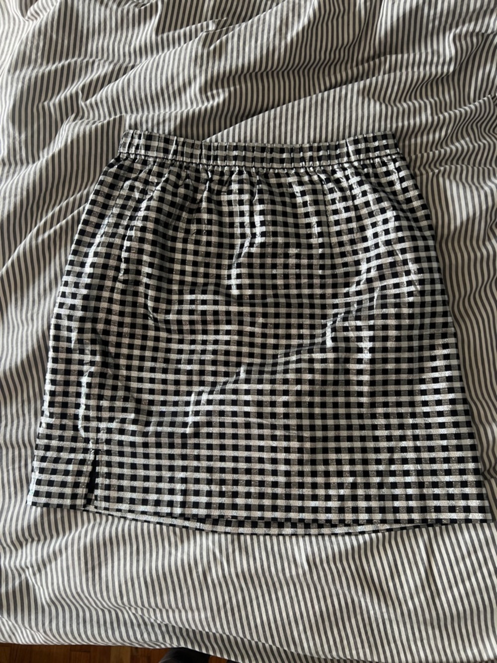 metallic J.Crew Black and silver Gingham Mini Skirt medium